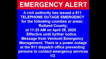 911 Telephone Outage Emergency for Rutland County (EAS Mock #3)