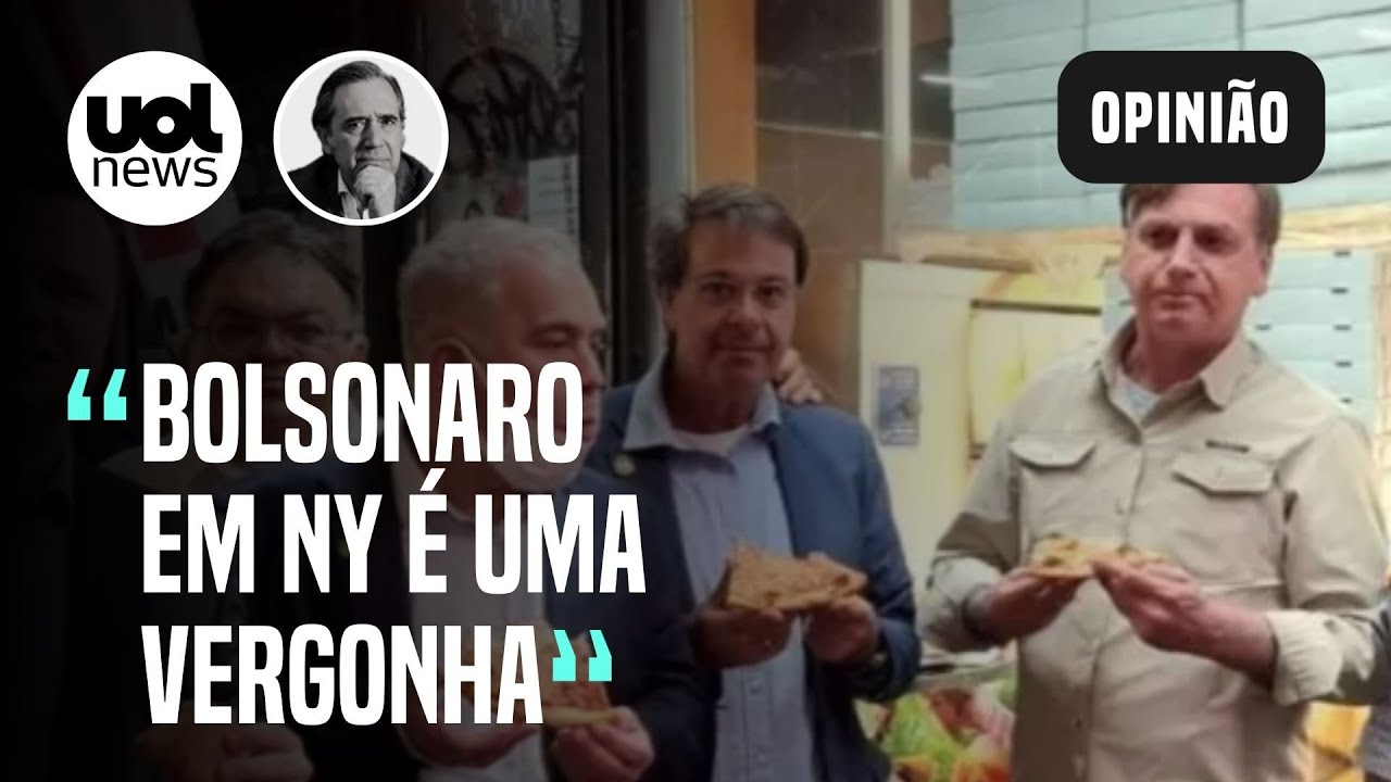 Sem poder entrar em restaurantes de NY, Bolsonaro come pizza na rua