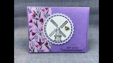 Stampin Up Tulip Fields windmill card (with gingham embossing folder)
