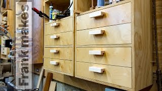 I would like to build drawers that will go on the shelves above the jointer in the shop. This is where I keep a lot of my camera gear in 