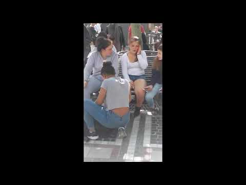 German girl smoking spitting while sat