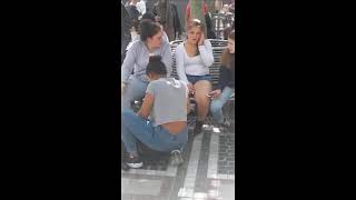 German girl smoking spitting while sat