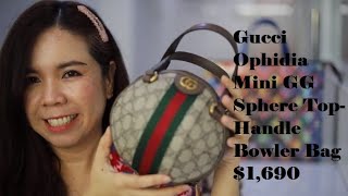 GUCCI Ophidia Mini GG Sphere Top-Handle Canvas Bowler Bag Beige 574794