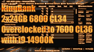 KingBank DDR5-6800 CL34 Hynix 24Gb M-die overclocked to 7600CL36 with i9 14900K