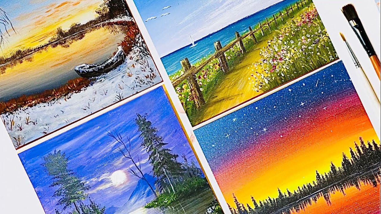 4 Seasons Acrylic Painting / Easy Painting for Beginners