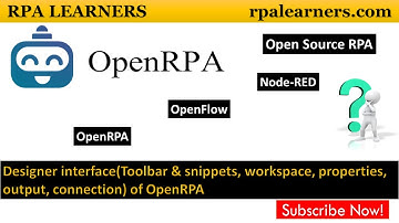 Designer interface ( Toolbar & snippets, workspace, properties, output, connection Bar ) of OpenRPA