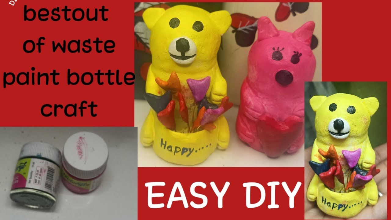 Acrylic paint bottle craft in kannada best out of wasteTeddy bear from empty paint bottle