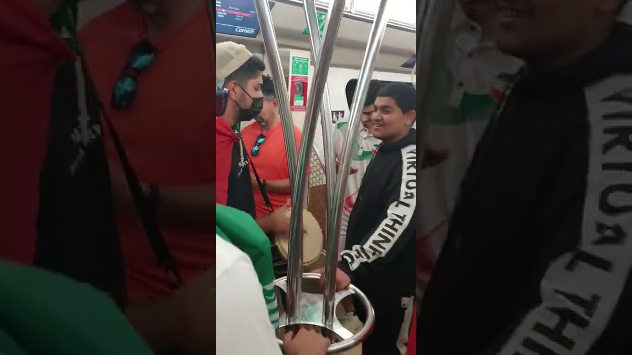 Iran fans on the Qatar Metro before the Wales game. 