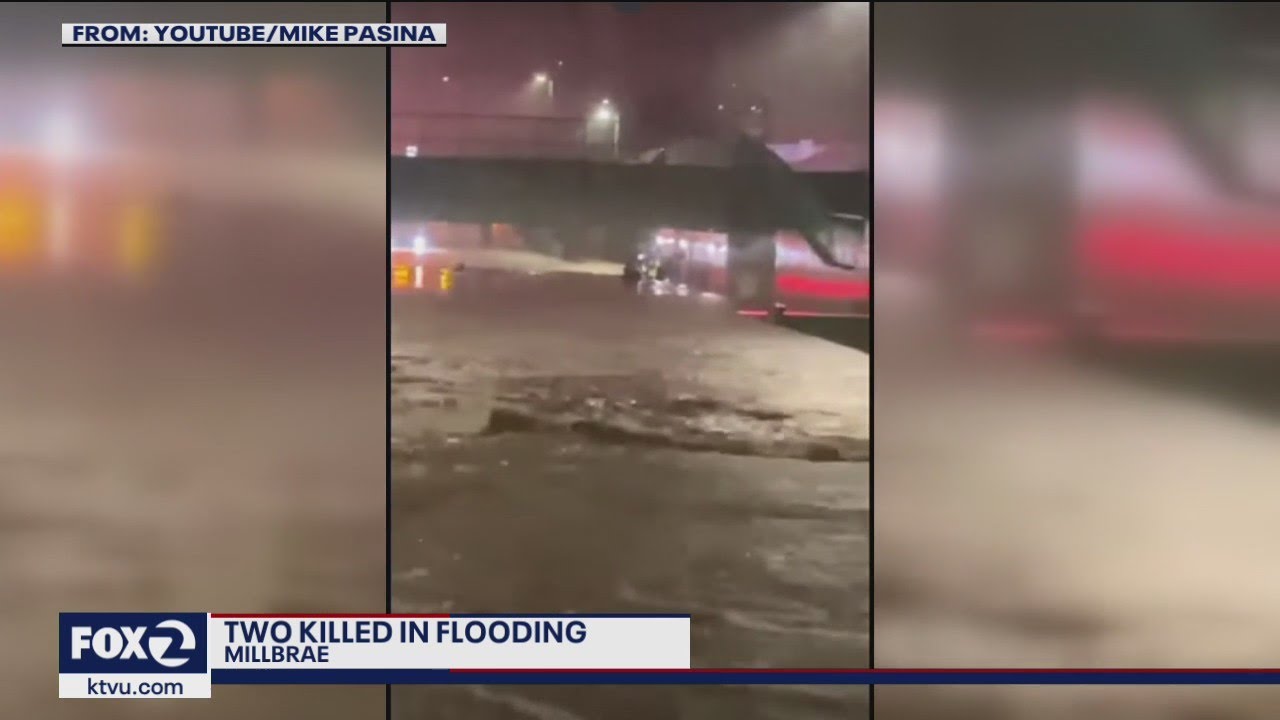 Two found dead in car submerged in Millbrae floodwaters - YouTube