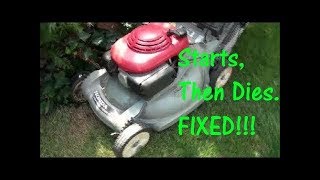 HRB 215 HONDA Lawnmower (plastic deck type) Wont START Starts then DIES ~ RUNS with CHOKE on only ~