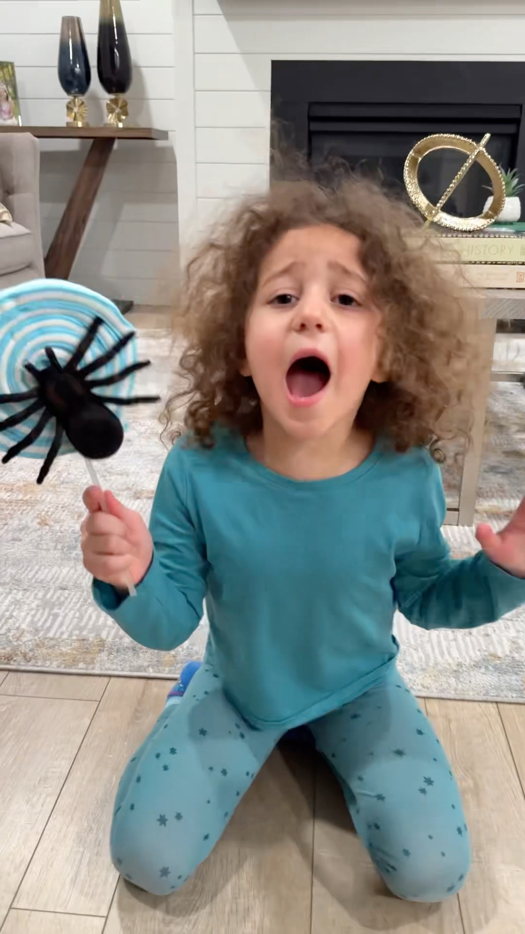 Sierra teaches Rhia healthy habits- do not eat food that fell on the floor her