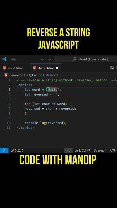 Reverse a String WITHOUT using .reverse() in JavaScript 🤯 - YouTube