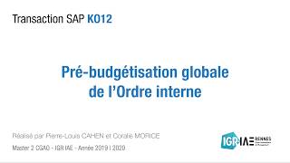 Sap Ko12 Pré-Budgétisation Globale De Lordre Interne