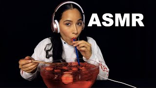 ASMR Drinking Strawberry Fanta Soda, Eating Strawberries, Ice Eating Sounds, Fizzy Sounds, Burping