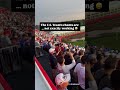 The crowd boos as chants are being started on the first tee at the Ryder Cup.