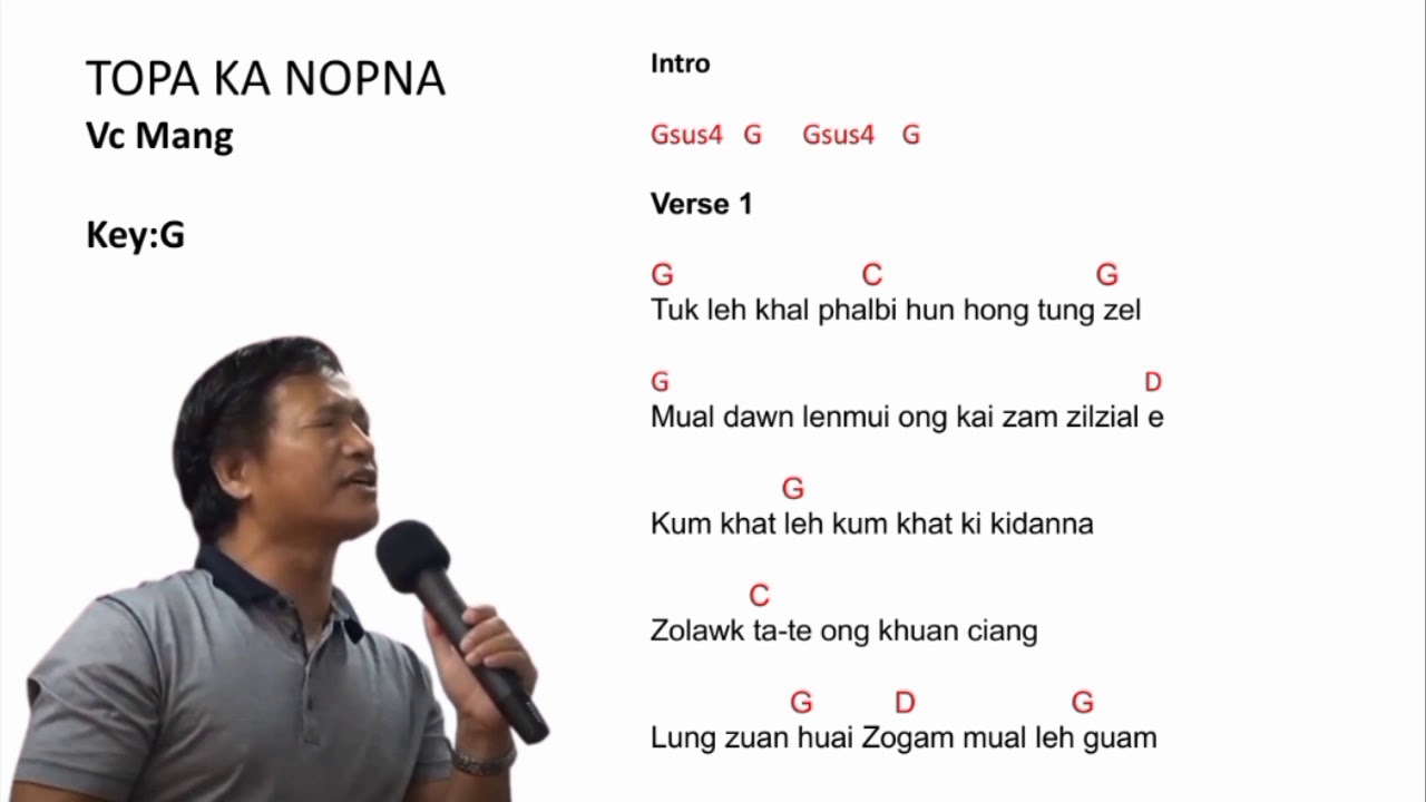 Topa ka nop na, Lyrics with guitar chords, Keys:G