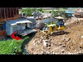 Great Processing KOMATSU D20A Operator Skills Pushing Dirt Stone Fill Big Land With Dump Truck5T