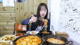 Original Cheese Rice Mukbang in Student Uniform! School Snack Bar Restaurant Korean Eating Show