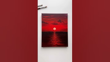Crimson Ocean Under the Moon 🌊🌙🥀#landscapepainting #shorts #art