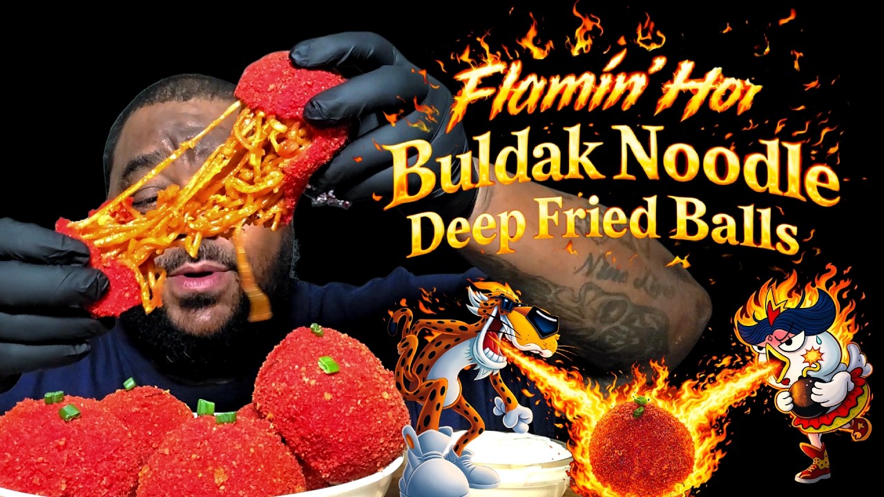 Острый рамен + острые чипсы Cheetos = самые хрустящие и острые шарики в мире 🔥🥵 Кто попробует?!