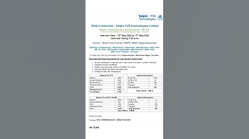 Delphi Tvs Technologies Hiring| Fresher #Naps #Stt #Nts trainees| 18000 salary #tnjobsofficial