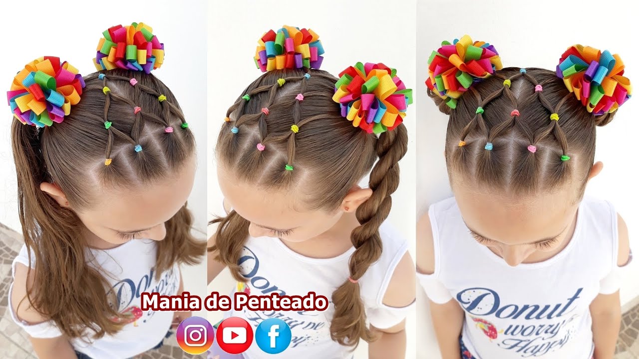 Penteado Infantil Rede em Ligas com Maria Chiquinha | Two Ponytails or Buns  with Elastics for Girls - thptnganamst.edu.vn