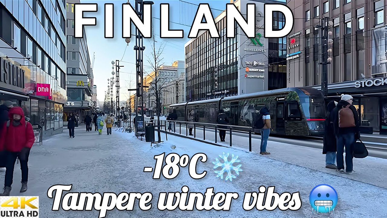 TAMPERE 4K CITY CENTER EXTREMELY COLD WINTER WALKING TOUR AT -18°C ❄️| FINLAND WINTER VIBES 