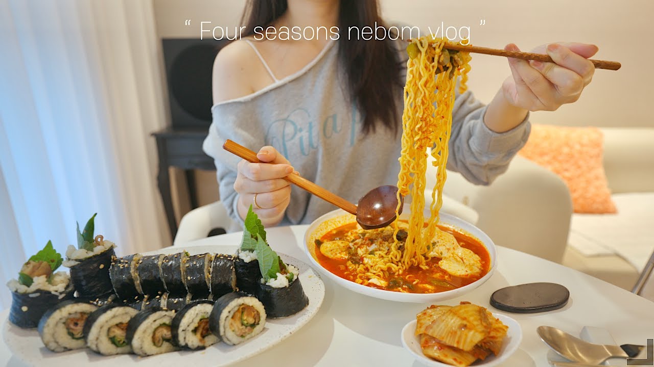 Острый сундубу йёль-рамен 🍜 ланч-бокс с кимбапом из свиной грудинки для маршрута по Сеулу