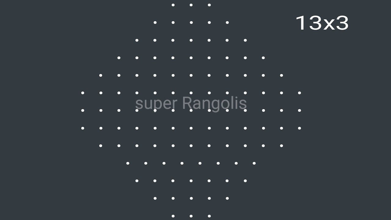 13 * 3 dots rangoli . simple rangoli with dots. panguni madham special rangoli