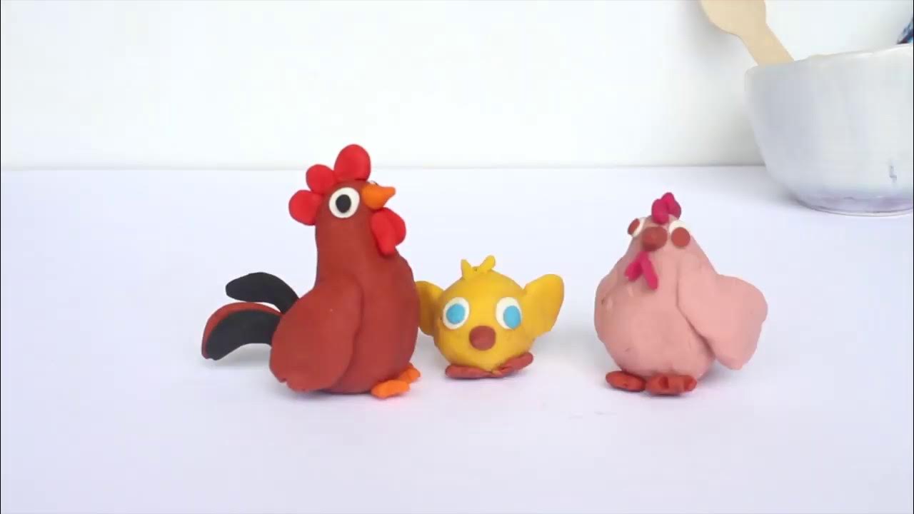 🐣🐥 Cómo hacer un POLLITO de PLASTILINA PLAY DOH + BONUS TRACK: el GALLO y  la GALLINA 🐤🐔 