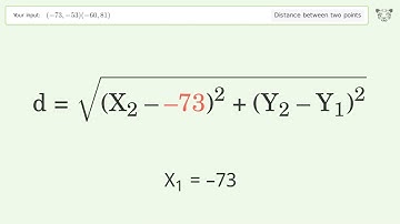 Find the distance between two points p1 (-73,-53) and p2 (-60,81): Step-by-Step Video Solution