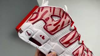 Meditatief regio Schuine streep Custom Nike Air More Uptempo White Red - YouTube