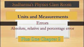 PLUS ONE PHYSICS MALAYALAM |  Errors | Units and Measurements |Kerala state Class 11 Physics
