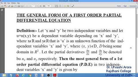 General Form of a First Order Partial Differential Equation/By Dr Urvashi Arora