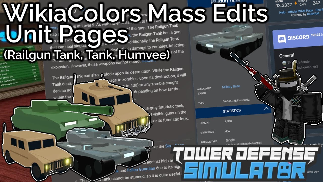 Mass Editing The Tds Wikia Unit Pages Railgun Tank Humvees Youtube - railgun tank roblox tower defense simulator