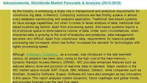 In-Memory Computing (IMC) Market -In depth analysis and Overview to 2018