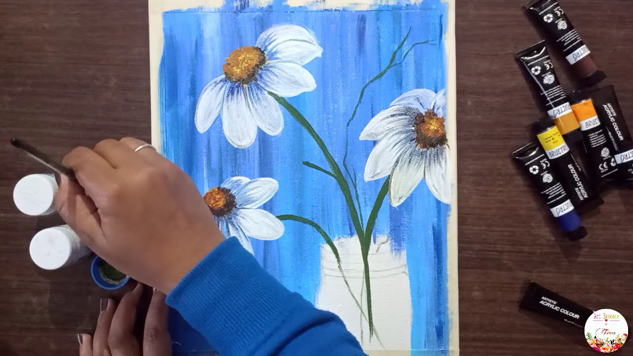 Aesthetic White Flower Painting Abstract Painting Easy Acrylic Painting For Beginners 11 Youtube