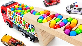 TRANSPORTING PIXAR CARS & FRUITS WITH COLORED & JOHN DEERE vs CLAAS vs TRACTORS