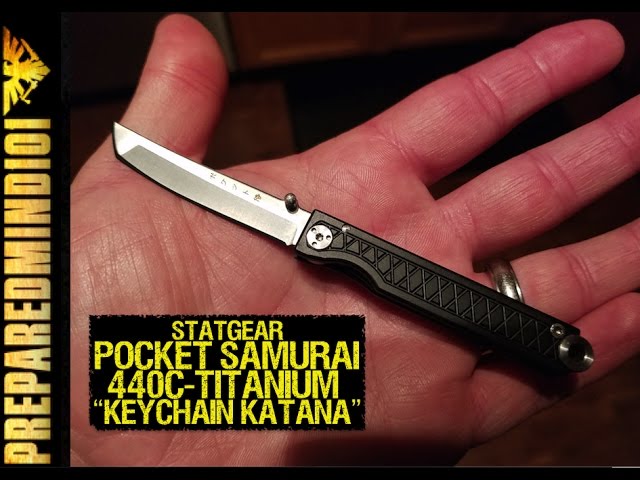 StatGear Pocket Samurai Liner Lock Key Chain Knife Gray Titanium (2.1  Satin) - Blade HQ