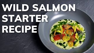 Fine dining SALMON STARTER | Celery & Apple Veloute