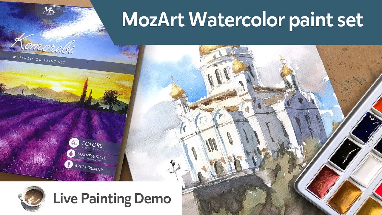 MozArt watercolor paint set and paper - testing and painting demo 