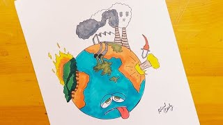 رسم عن التلوث || رسم اشهار بيئي || pollution drawing||Dessiner sur la pollution||2|| kirlilik çizimi