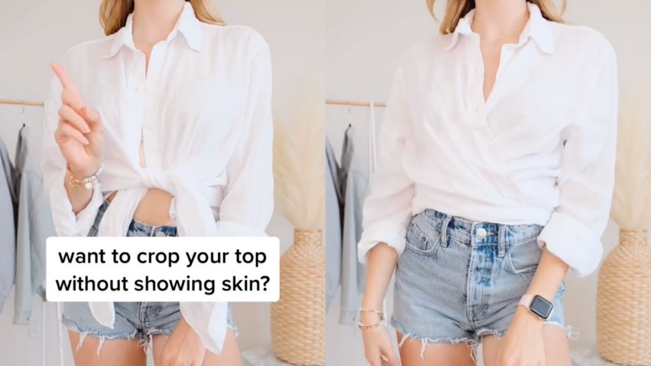 How to crop your sweater with a button shirt underneath! #shirts #shorts  #hacks #fashionhacks 