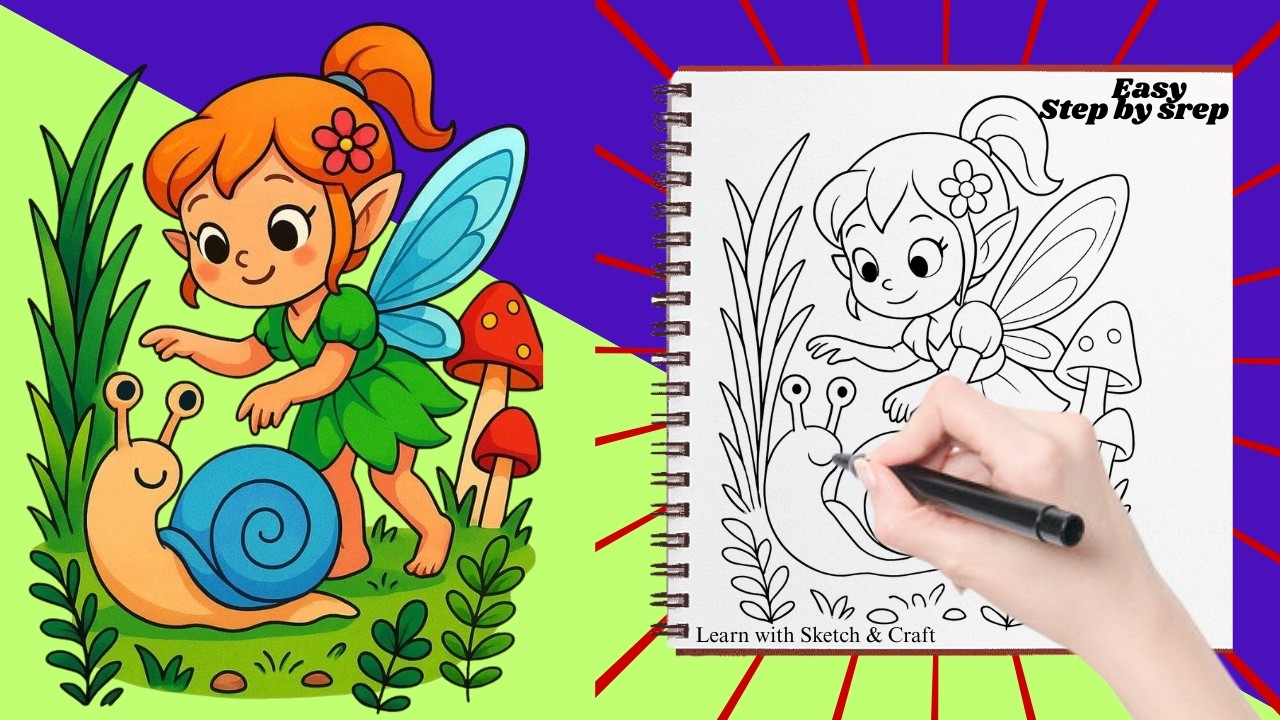 How to Draw a Cute Fairy & Snail 🌟🐌 | Easy Step-by-Step for Kids!