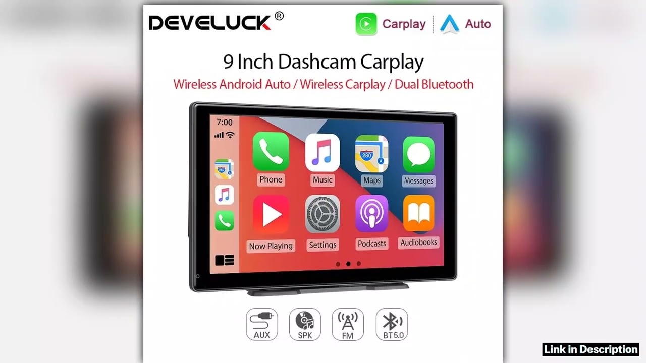Develuck 9 Inch Carplay MP5 Portable Smart Player Monitor Wireless Android AutoCarplay Dual