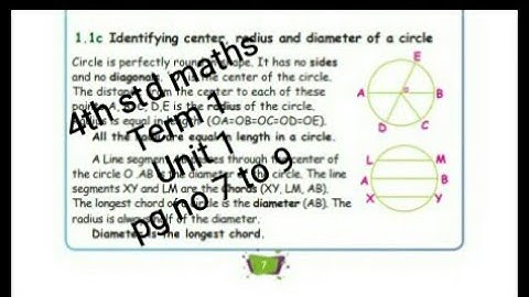 4th std Maths - Term 1 - Unit 1 - Geometry - Identifying centre - Radius and diameter - pg no 7 to 9