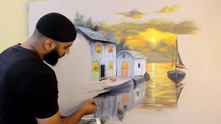 картинка: Научитесь рисовать закатный пейзаж — египетский художник