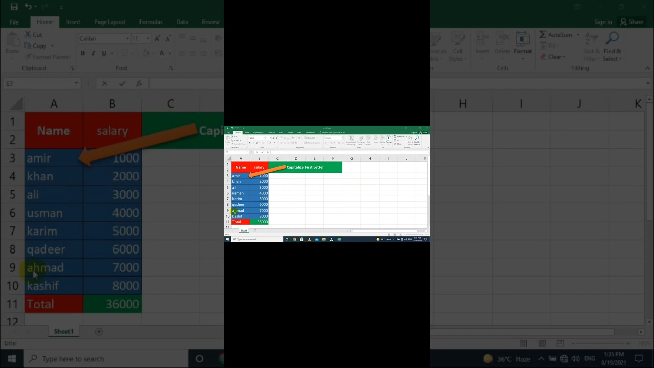 Excel trick 02 Capitalize first letter 