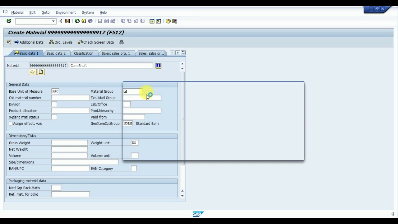 material account assignment group in sap material master