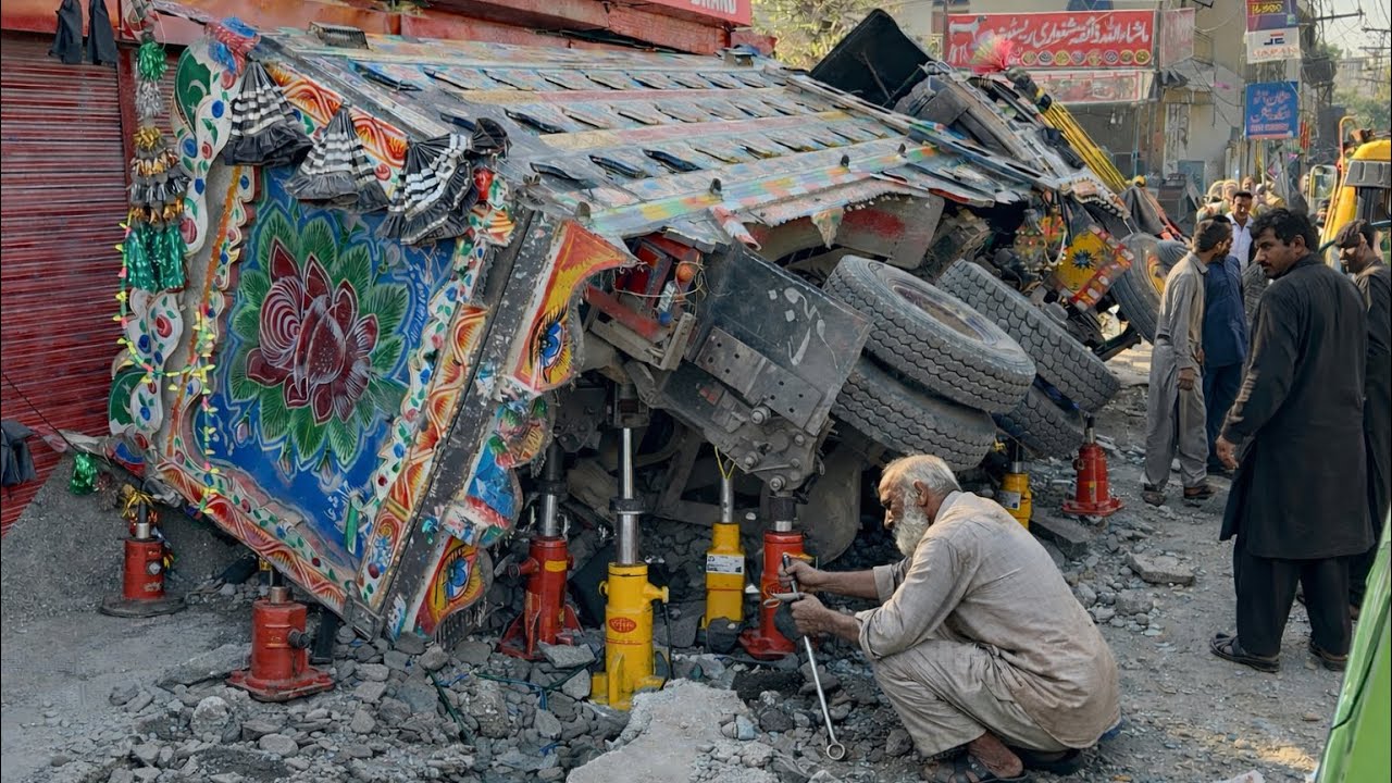 This Elderly Mechanic Fixed an Overturned Truck on the Street / Old Mechanic Does the Impossible